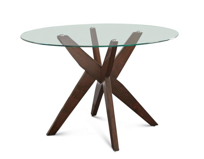 Amalie 48 inch Round Glass Top Table, Walnut color - DFW