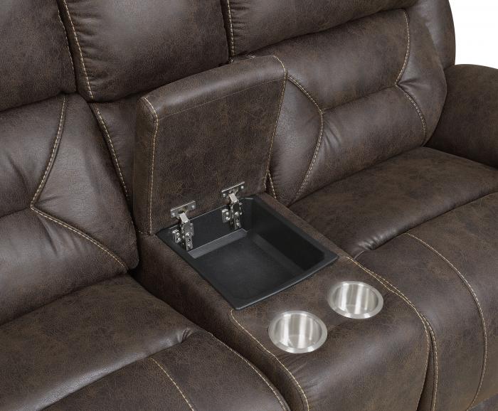 Aria Dual-Power Reclining Console Loveseat, Saddle Brown