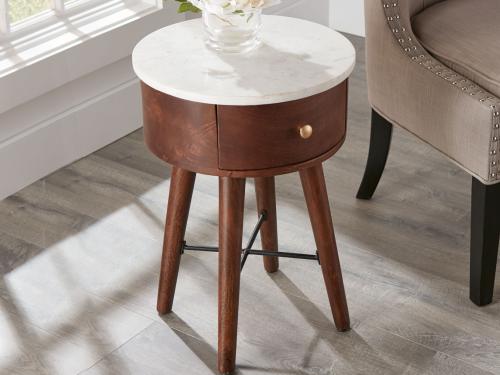 Bangalore White Marble Top Accent Table - DFW