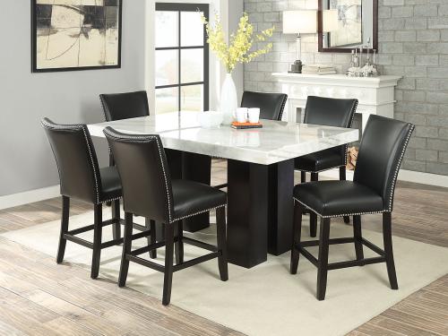 Camila 7 Piece Rectangular White Marble Top Counter Set(Counter Table & 6 Counter Chairs) - DFW