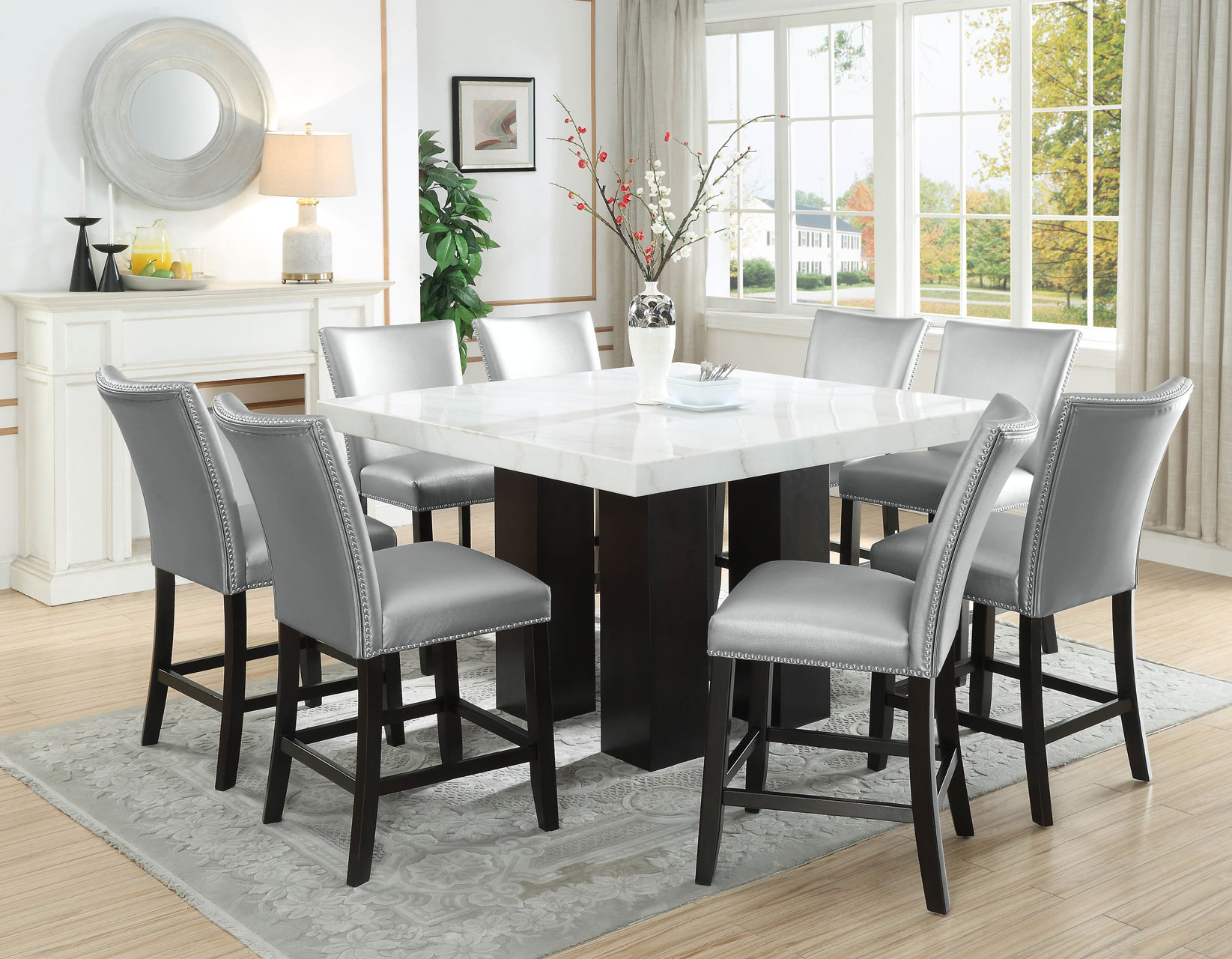 Francis 7 Piece 54-inch Square Marble Top Set(Counter Table & 6 Counter Chairs)