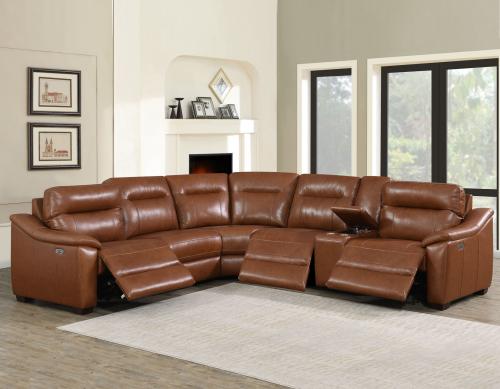 Casa 6-Piece Leather Dual-Power Reclining  Sectional, Coach