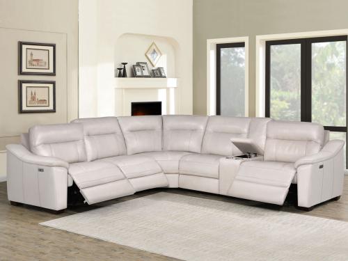 Casa 6-Piece Leather Dual-Power Reclining Sectional,  Ivory - DFW