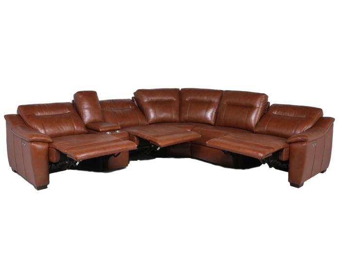 Casa 6-Piece Leather Dual-Power Reclining  Sectional, Coach - DFW