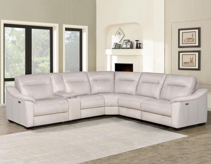 Casa 6-Piece Leather Dual-Power Reclining Sectional,  Ivory