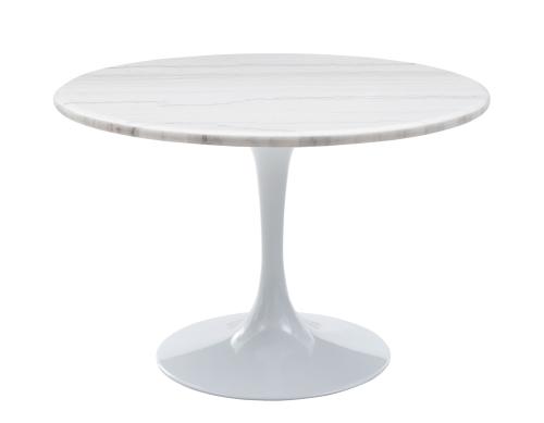 Colfax 45 inch Round White Marble Top/White Base Dining Table