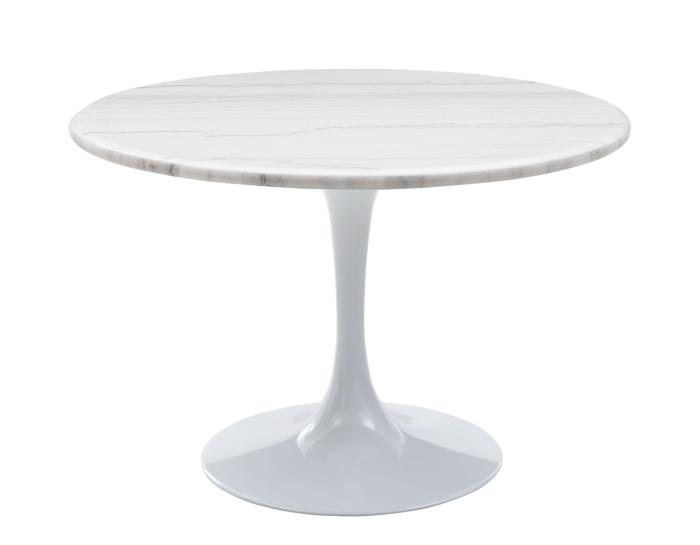 Colfax 45 inch Round White Marble Top/White Base Dining Table - DFW