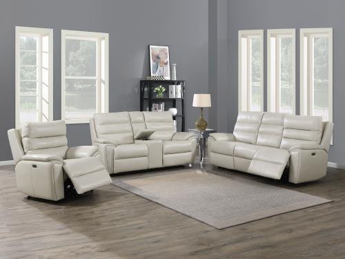 Duval Ivory 3-Piece Dual-Power Leather Reclining Set(Sofa, Loveseat & Chair) - DFW