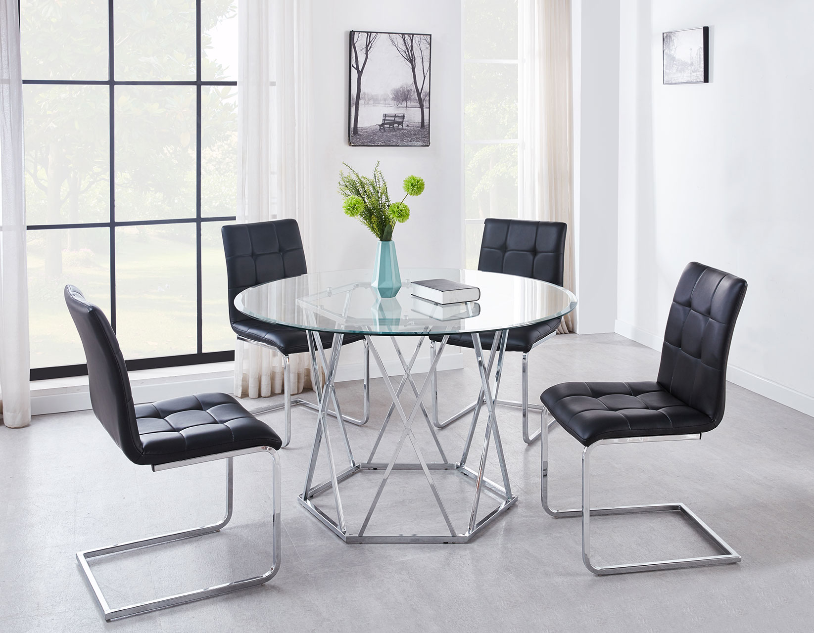 Escondido Black 5 Piece Set(Glass Top Table & 4 Side Chairs) - DFW