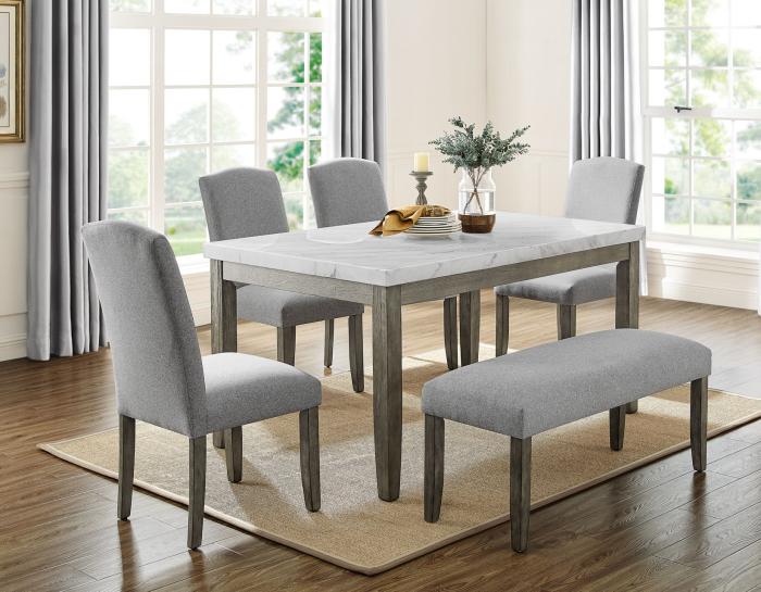 Emily 5-Piece White Marble Dining Set(Table & 4 Side Chairs) DFW