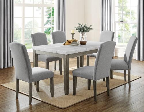 Emily 5-Piece White Marble Dining Set<br>(Table & 4 Side Chairs)