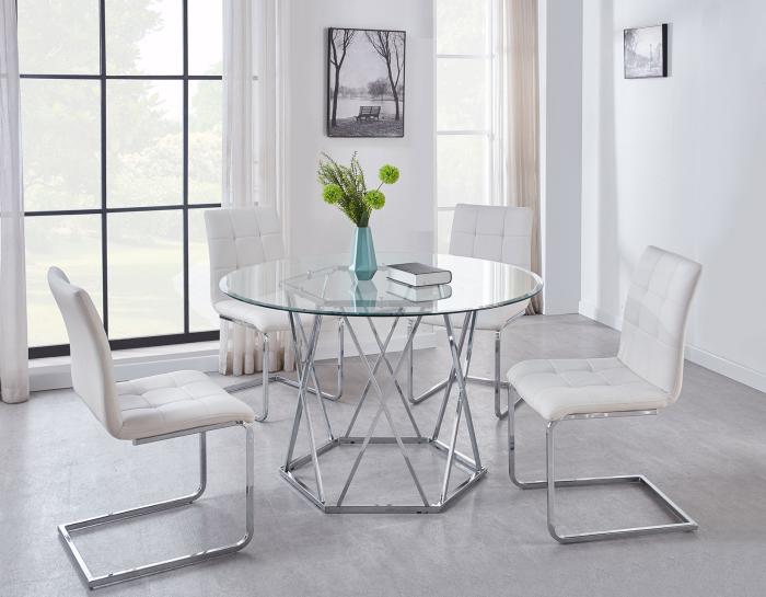 Escondido White 5 Piece Set<br>(Glass Top Table & 4 Side Chairs)
