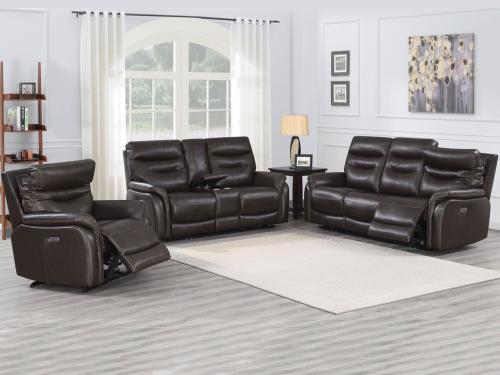 Fortuna Coffee 3-Piece Dual-Power Leather Reclining Set(Sofa, Loveseat & Chair) - DFW