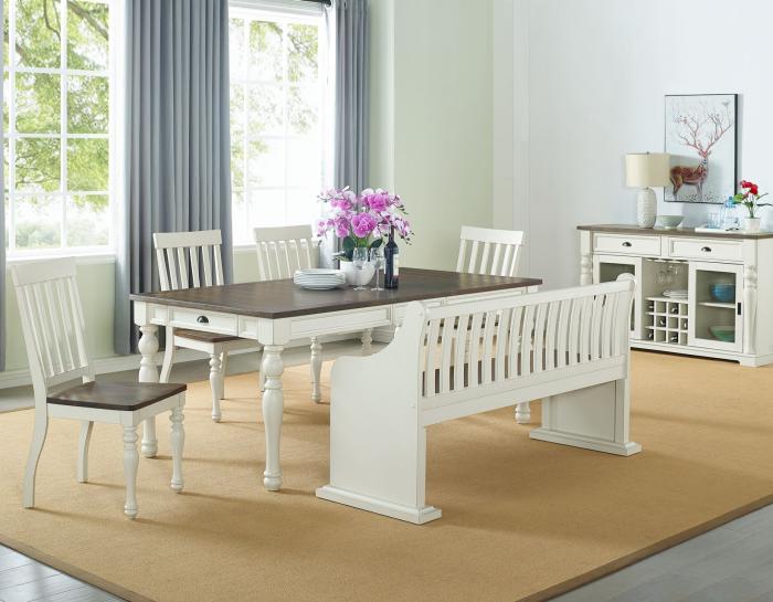 Joanna 6 Piece Bench Dining Set(Table, Bench with Back & 4 Side Chairs) Dallas Furniture
