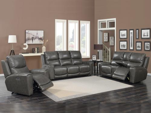 Laurel Grey 3-Piece Dual-Power Leather Motion Set(Sofa, Loveseat & Chair) - DFW