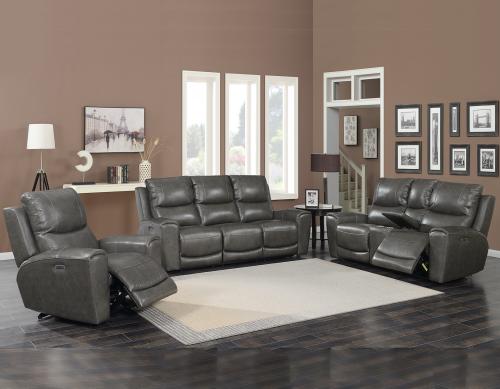 Laurel Grey 3-Piece Dual-Power Leather Motion Set(Sofa, Loveseat & Chair)