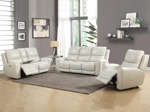 Laurel Ivory 3-Piece Dual-Power Leather Motion Set (Sofa, Loveseat & Chair) - DFW