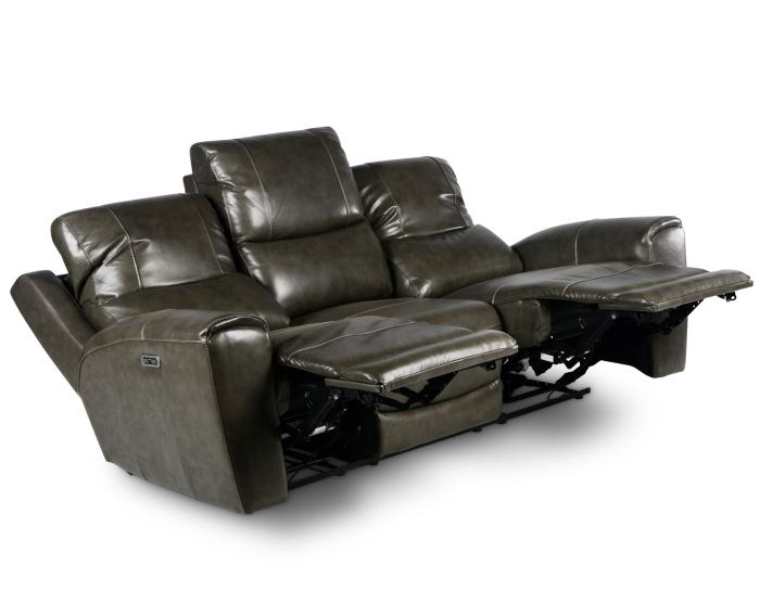 Laurel Leather Dual-Power Reclining Sofa, Grey - DFW