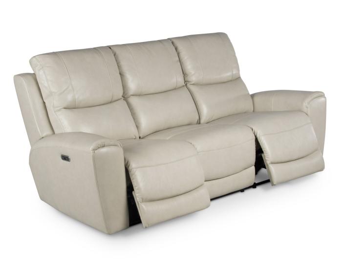Laurel Leather Dual-Power Reclining Sofa, Ivory