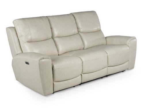 Laurel Leather Dual-Power Reclining Sofa, Ivory - DFW