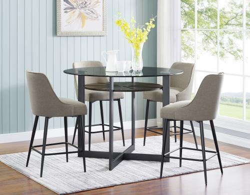 Olson 5 Piece Counter Set<br>(Glass Counter Top Table & 4 Counter Chairs)