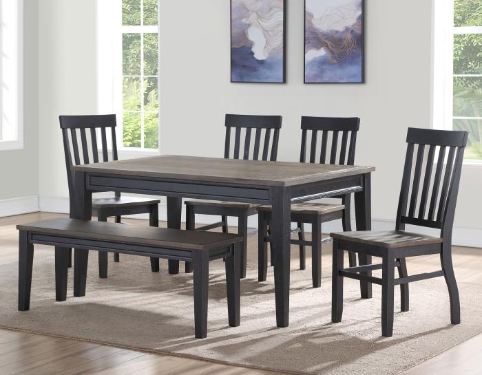 Raven Noir 6 Piece Dining Set(Table, Bench & 4 Side Chairs)