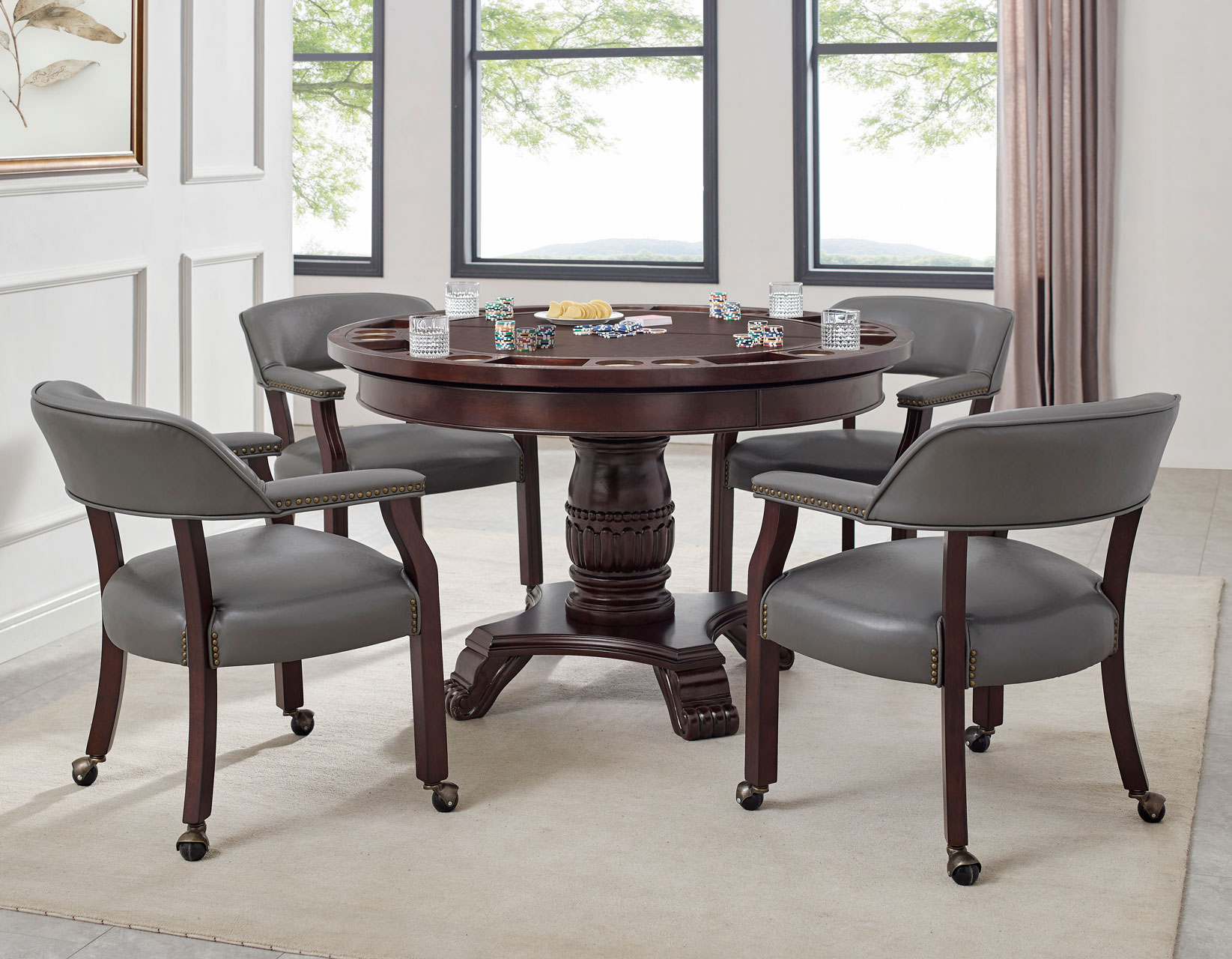 Tournament 6 Piece Dining/Game Table Set – Gray Chairs(Dining Table