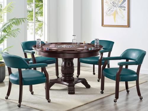 Game Table and Chairs, Tournament, 6 Piece, Teal - DFW