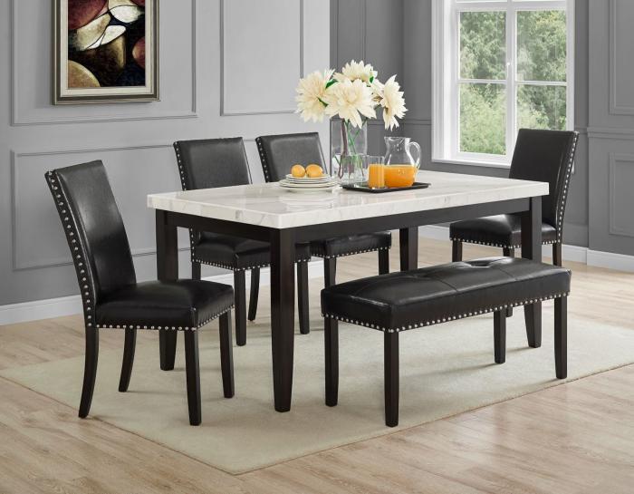 Westby 6 Piece Marble Top Set(Table, Bench & 4 Side Chairs) - DFW