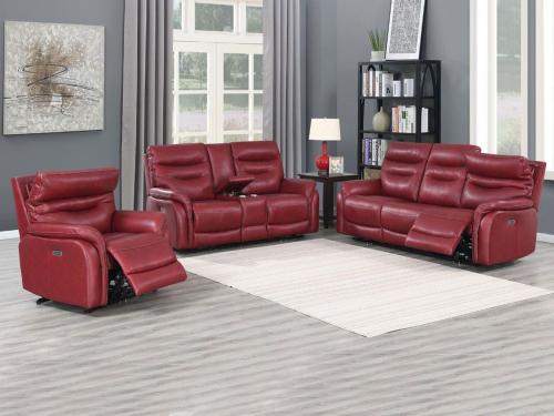 Fortuna Wine 3-Piece Dual-Power Leather Reclining Set(Sofa, Loveseat & Chair) - DFW
