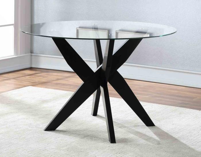 Amalie 48 inch Round Glass Top Table, Black