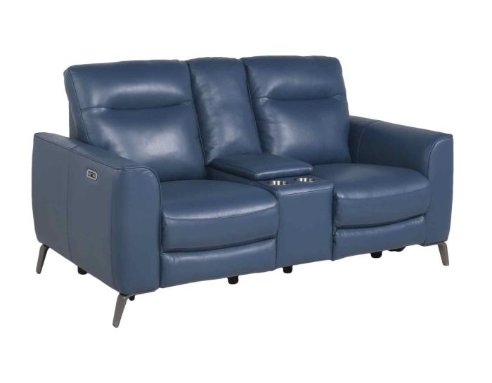 Dual Power Reclining Leather Set, Light Blue Leather Reclining Sofa Set