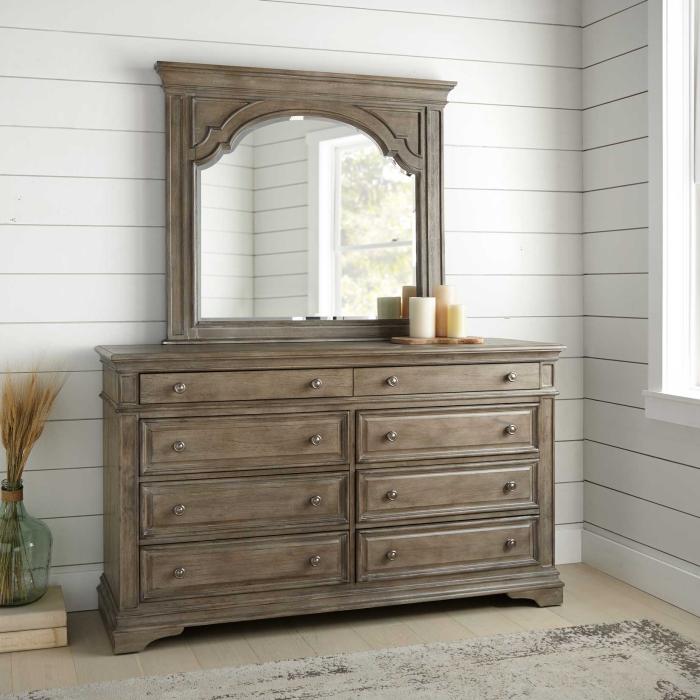 3-Piece Highland Park Vanity Set, Waxed Driftwood<br> (Vanity Desk, Tri-fold Mirror and Bench)
