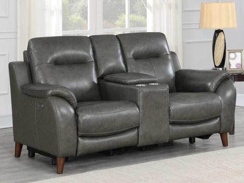 Trento Dual-Power Leather Reclining Console Loveseat - DFW