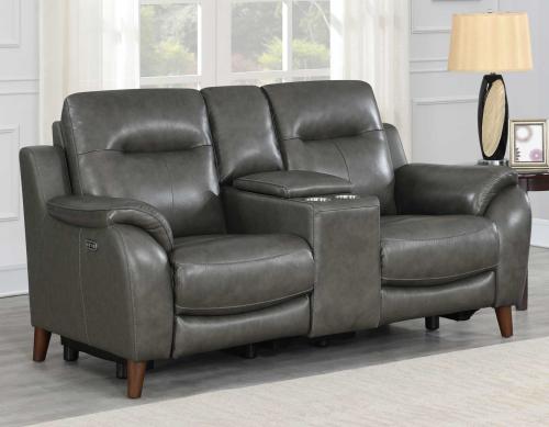 Trento Dual-Power Leather Reclining Console Loveseat