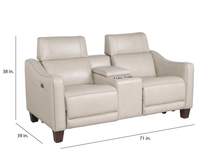 Giorno Dual-Power Leather Console Loveseat, Ivory