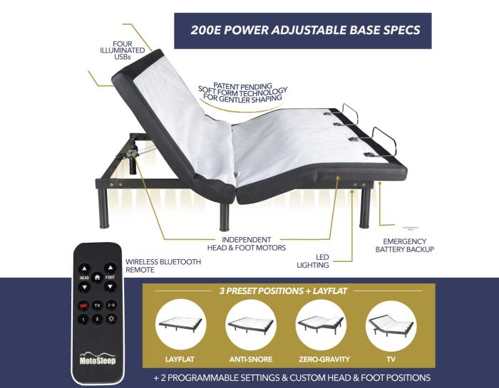 200E Series Softform Power Adjustable Bed Base w/LED Lights, Split King