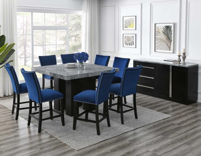 Camila Gray Marble 7-Piece Counter Dining Group<br>(Counter Table & 6 Counter Chairs)