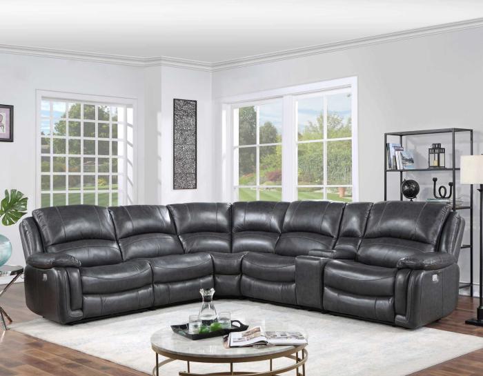 Denver Dual-Power 6-Piece Sectional, Charcoal Dallas Furniture
