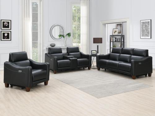 Giorno 3-Piece Leather Reclining Upholstery Set, Midnight(Sofa, Loveseat and Recliner) - DFW