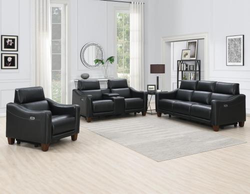 Giorno 3-Piece Leather Reclining Upholstery Set, Midnight<br>(Sofa, Loveseat and Recliner)