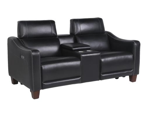 Giorno Dual-Power Leather Console Loveseat, Midnight