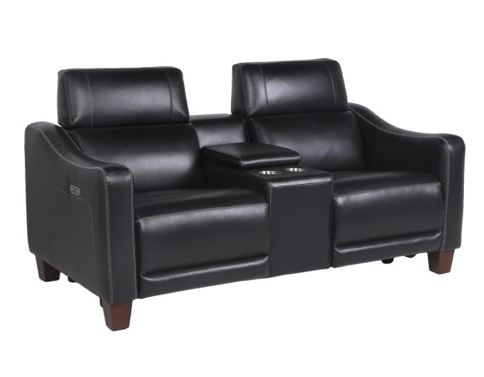 Giorno Dual-Power Leather Console Loveseat, Midnight - DFW