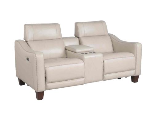 Giorno Dual-Power Leather Console Loveseat, Ivory - DFW