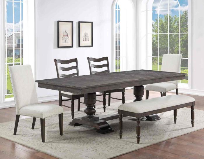 Hutchins 6-Piece Dining Set, Upholstered Chairs(Table, 4 Side Chairs & Bench) - DFW