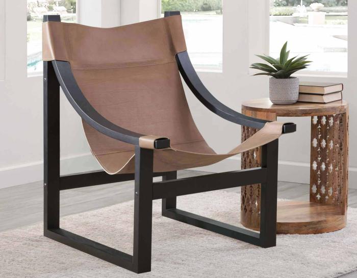 Lima Sling Chair, Natural Leather with Black Frame - DFW