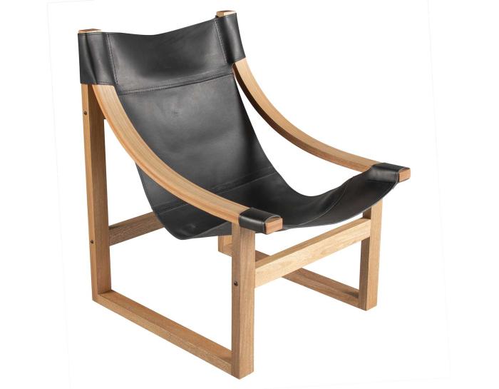 Lima Sling Chair, Black Leather with Natural Frame