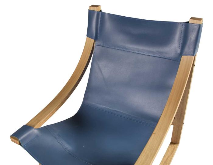 Lima Sling Chair, Cobalt Leather with Natural Frame Dallas Furniture