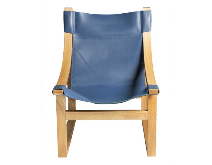 Lima Sling Chair, Cobalt Leather with Natural Frame