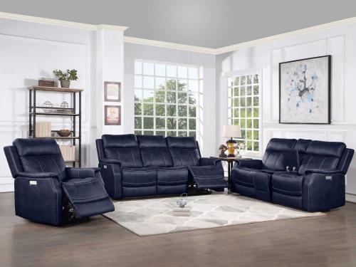 Valencia 3-Piece Dual-Power Ocean Blue Reclining Set(Sofa, Loveseat & Chair) - DFW